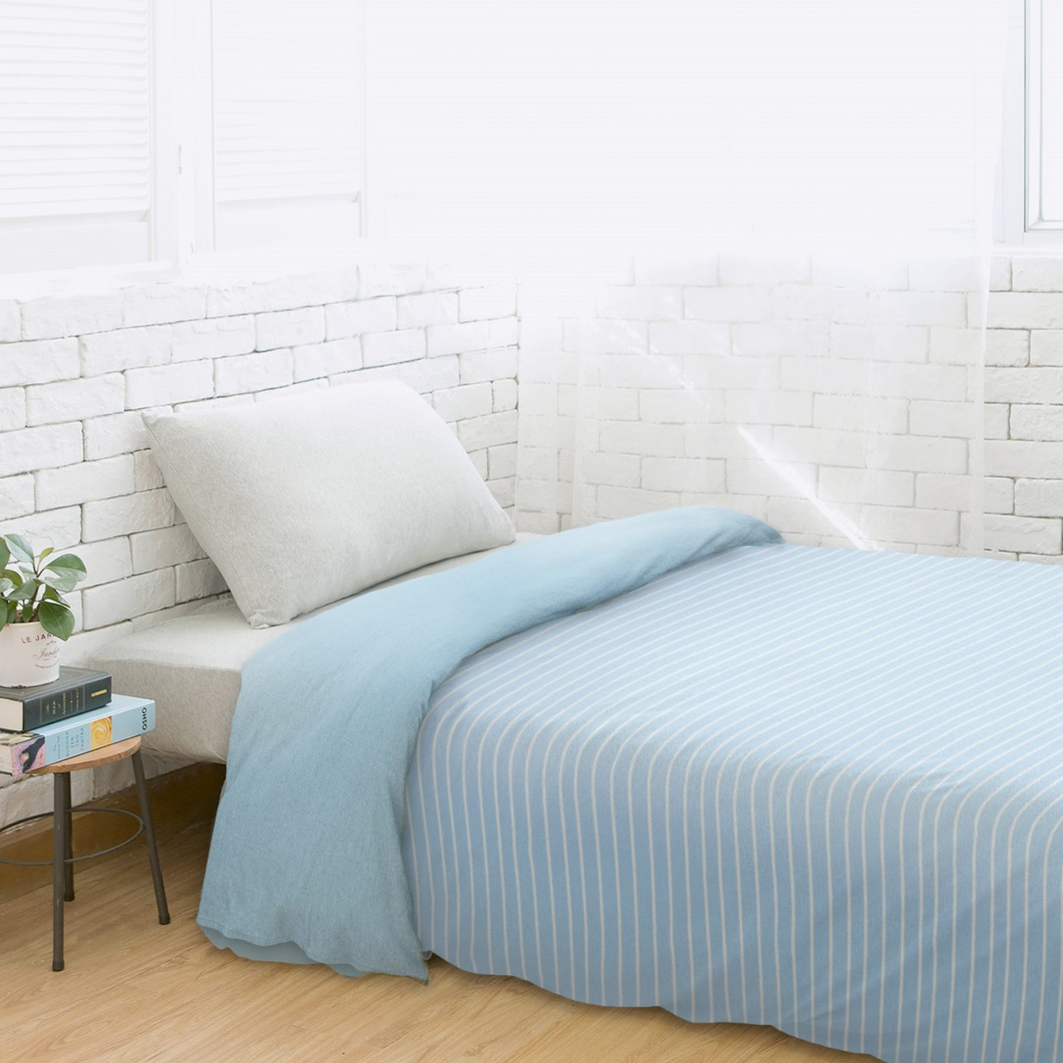 Fine Cotton Knit Duvet Cover Light Blue Stripes Dear 優綿生活