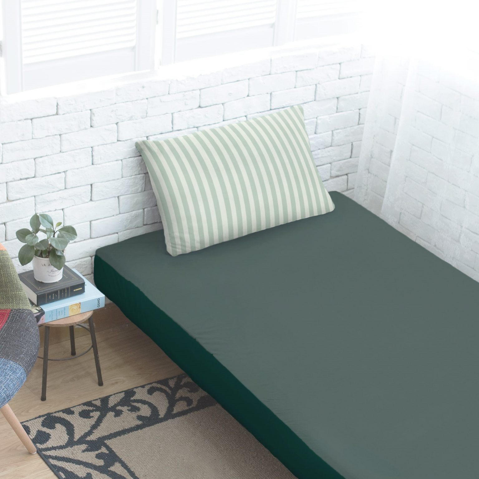 Fine Cotton Knit Fitted Sheet+Pillowcase Forest Green Dear 優綿生活